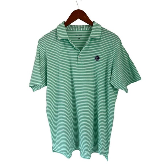 B DRADDY PIMA Cotton POLO Shirt Embroidered Logo Green White Pinstripes - MED - Picture 3 of 8
